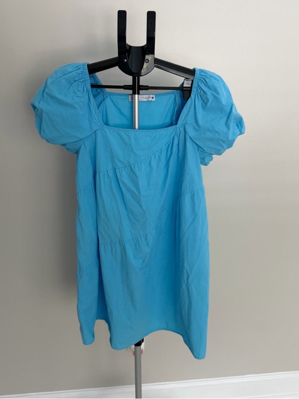 Zara Blue Puff Sleeve Square Neck Women's Top